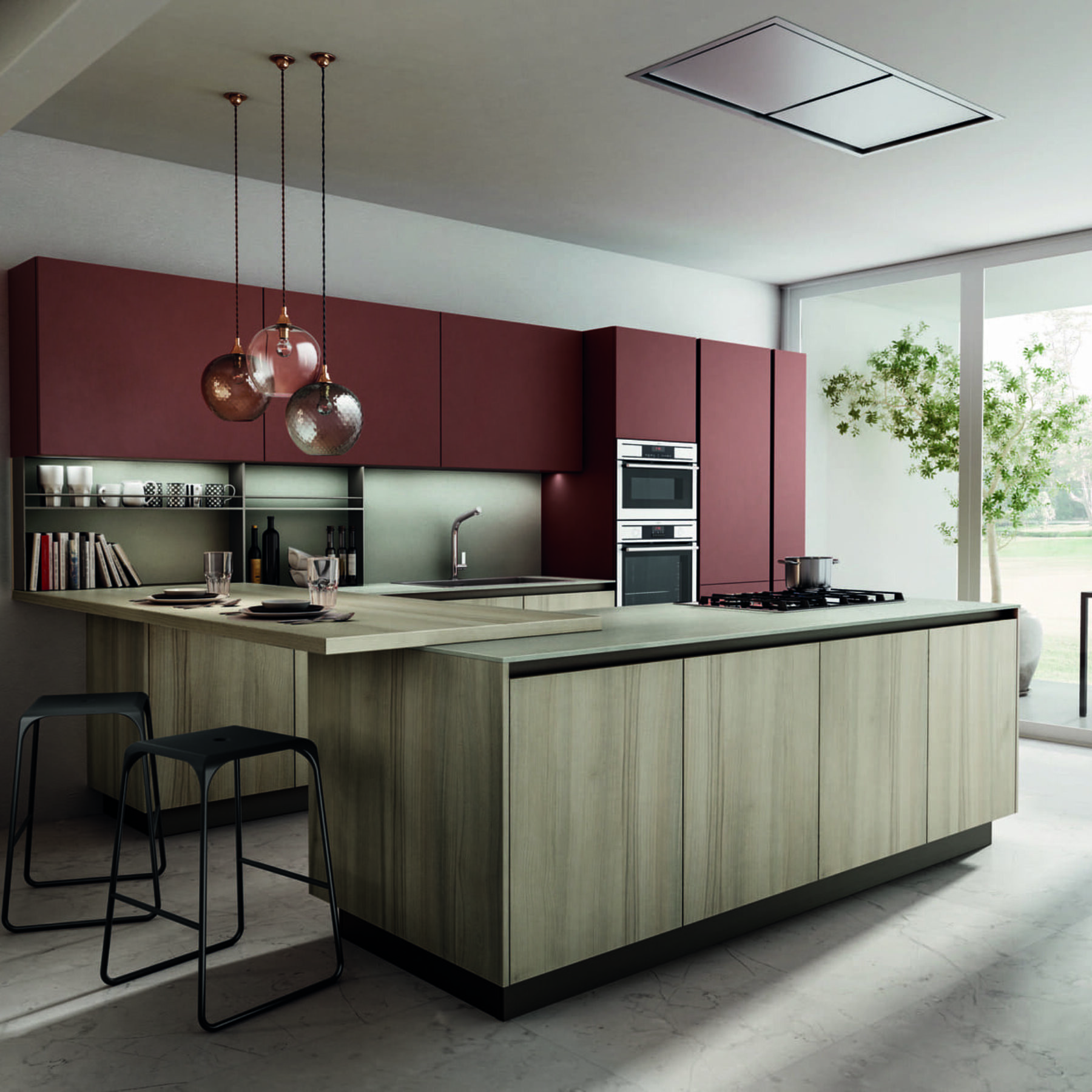 cloe 3 agencements mg montpellier cuisine italienne mobilier rouge et caissons brun trés design